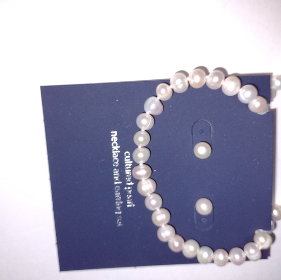 Culture Pearl Neckklace/Earrings Set Sterling Silver 18" New Org.85.00 - Picture 3 of 4
